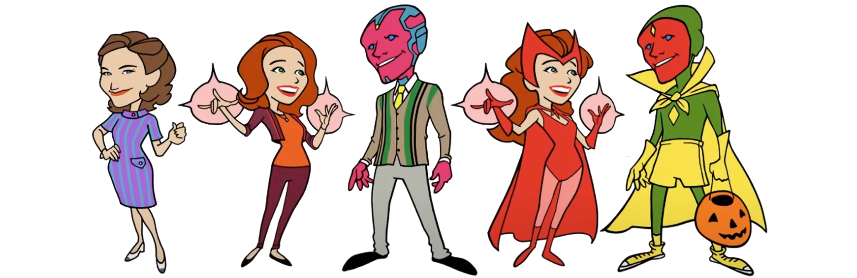 Personajes de la serie en su versión caricatura